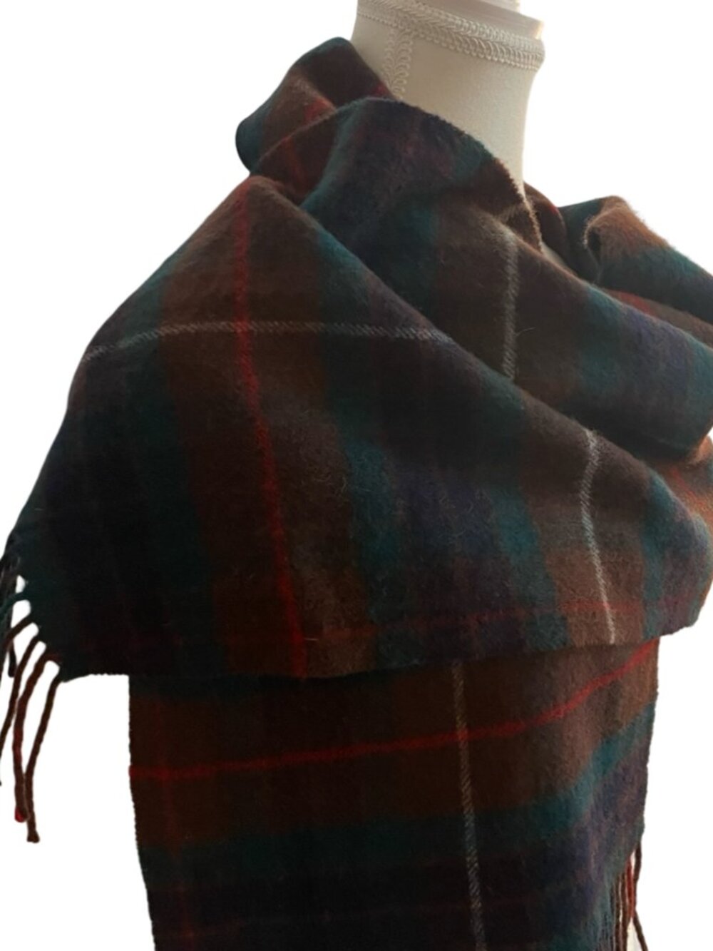 Clans Scotland 100% Wool Tartan Plaid Scarf Brown Green Navy Rust - Picture 5 of 7